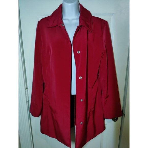 Merona Red Rain/Windbreaker Jacket Mid Length Hip Pockets Snap Button M - Picture 3 of 7